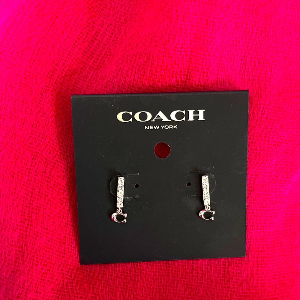 Coach Signature Pave Bar Stud Earrings brand new silver